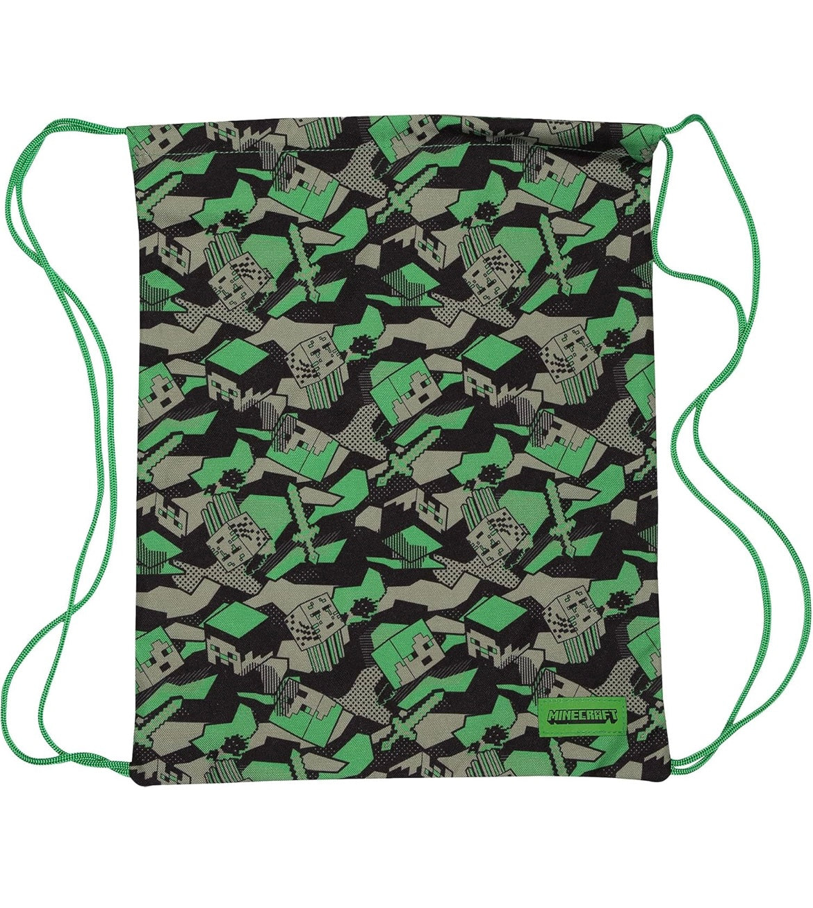 Minecraft Camo Creeper Gym Bag, Kids, One Size, Green/Black, Official Merchandise