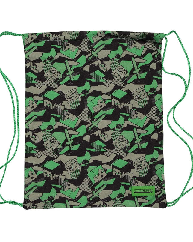 Minecraft Camo Creeper Gym Bag, Kids, One Size, Green/Black, Official Merchandise
