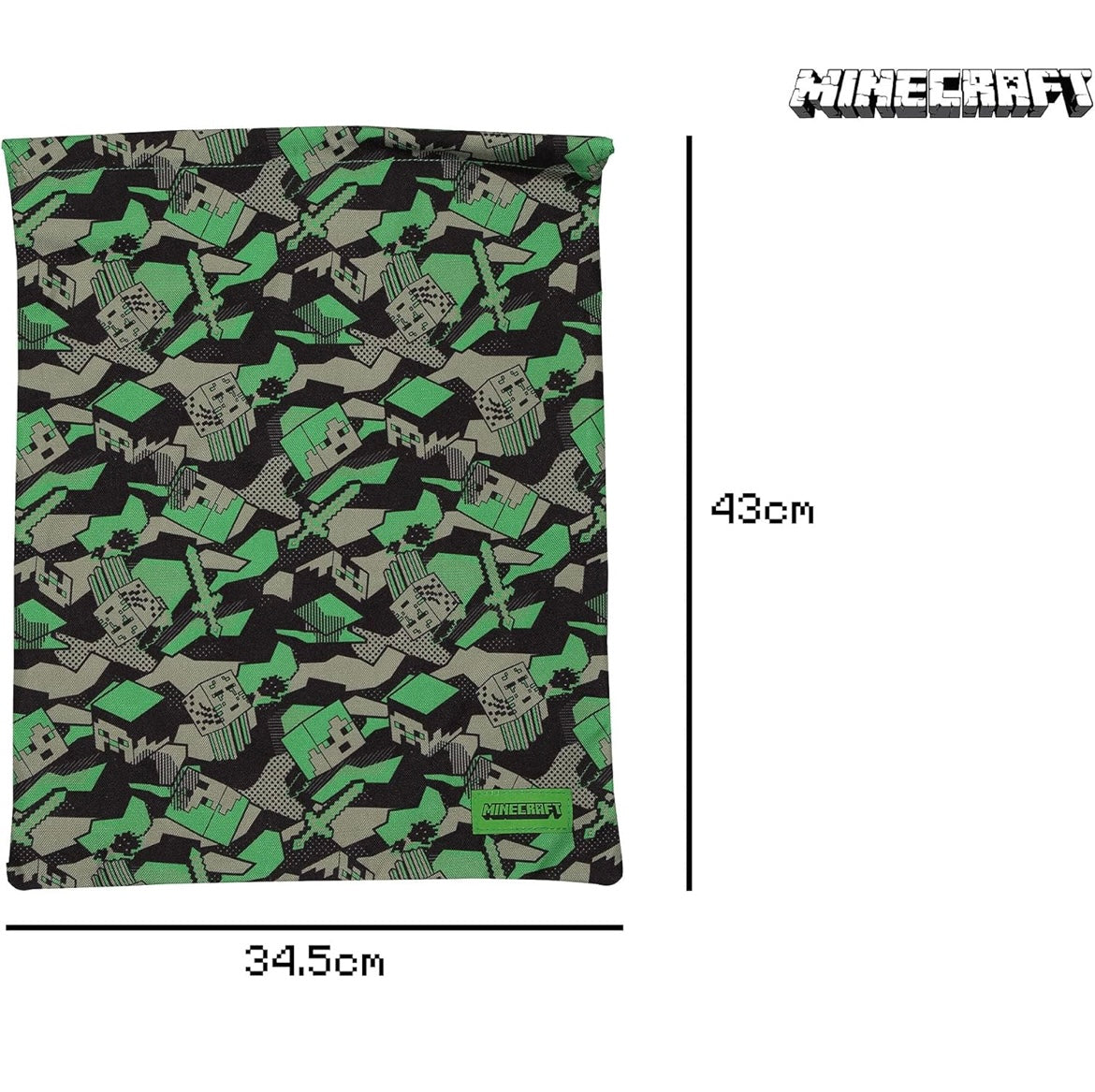 Minecraft Camo Creeper Gym Bag, Kids, One Size, Green/Black, Official Merchandise