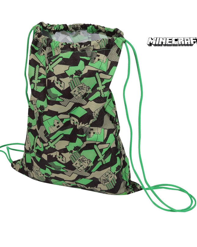 Minecraft Camo Creeper Gym Bag, Kids, One Size, Green/Black, Official Merchandise