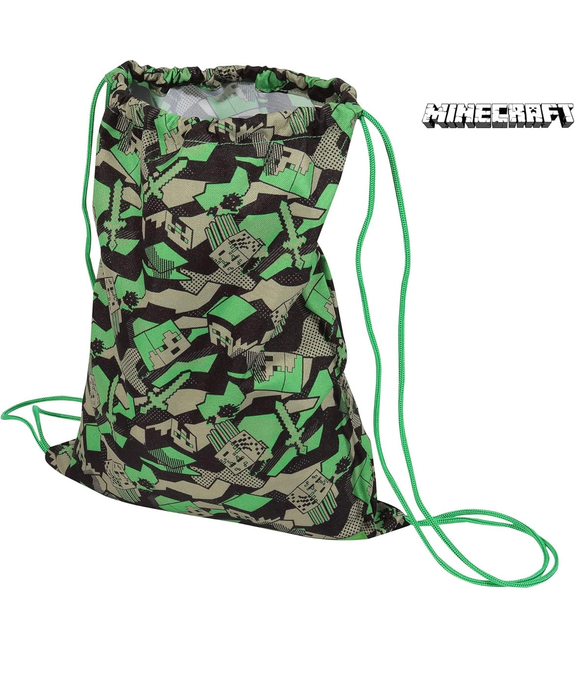 Minecraft Camo Creeper Gym Bag, Kids, One Size, Green/Black, Official Merchandise