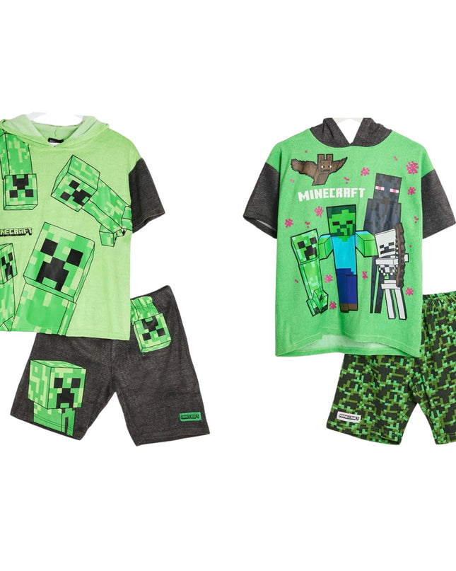 Minecraft Towel Poncho Top and Shorts Towelling Set -  Boy's/Girl's Ages 7-14 Years