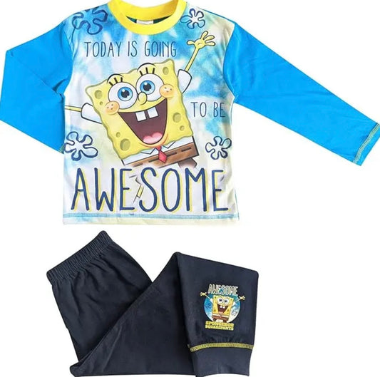 SpongeBob Squarepants Kids Pyjamas Today Is Going To Be Awesome Boys And Girls PJ Set Ages 4-10 Years Character Theme Fun Comfortable Fit