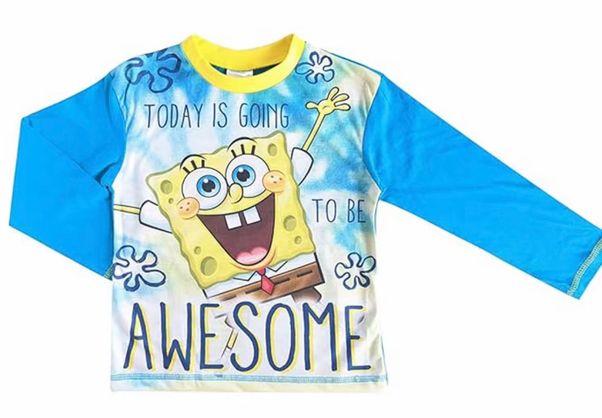 SpongeBob Squarepants Kids Pyjamas Today Is Going To Be Awesome Boys And Girls PJ Set Ages 4-10 Years Character Theme Fun Comfortable Fit