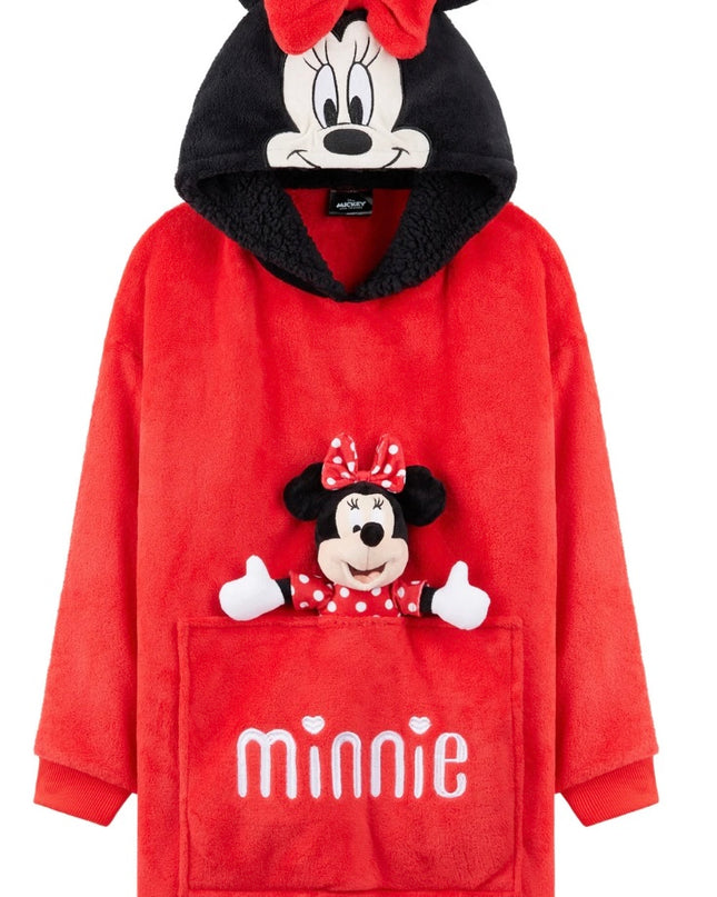 Girls Minnie Mouse Hooded Blanket With Plush Minnie Attached Oversized Fleece