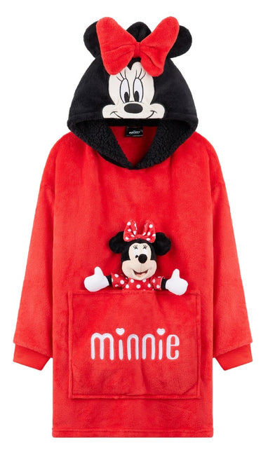 Girls Minnie Mouse Hooded Blanket With Plush Minnie Attached Oversized Fleece