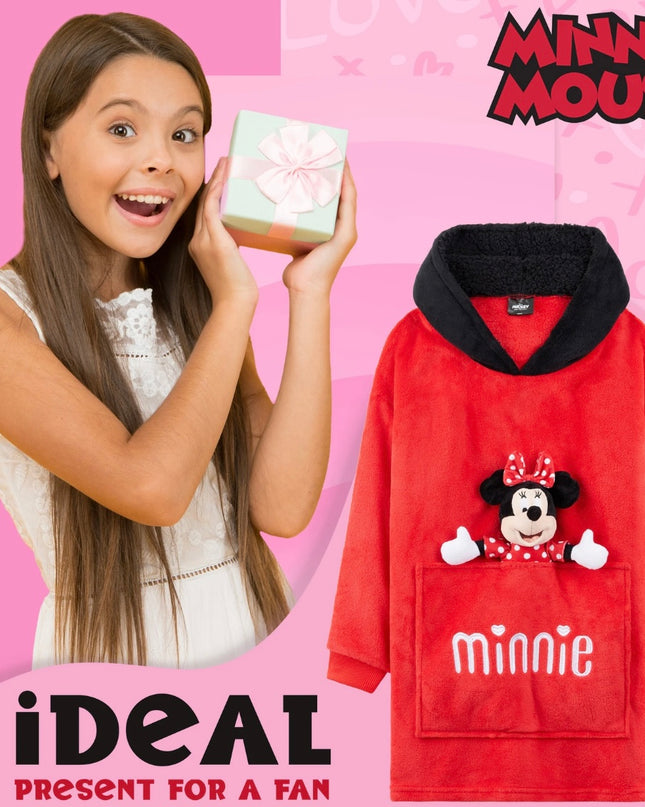 Girls Minnie Mouse Hooded Blanket With Plush Minnie Attached Oversized Fleece