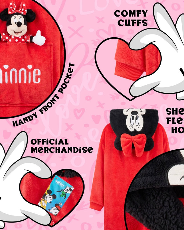 Girls Minnie Mouse Hooded Blanket With Plush Minnie Attached Oversized Fleece
